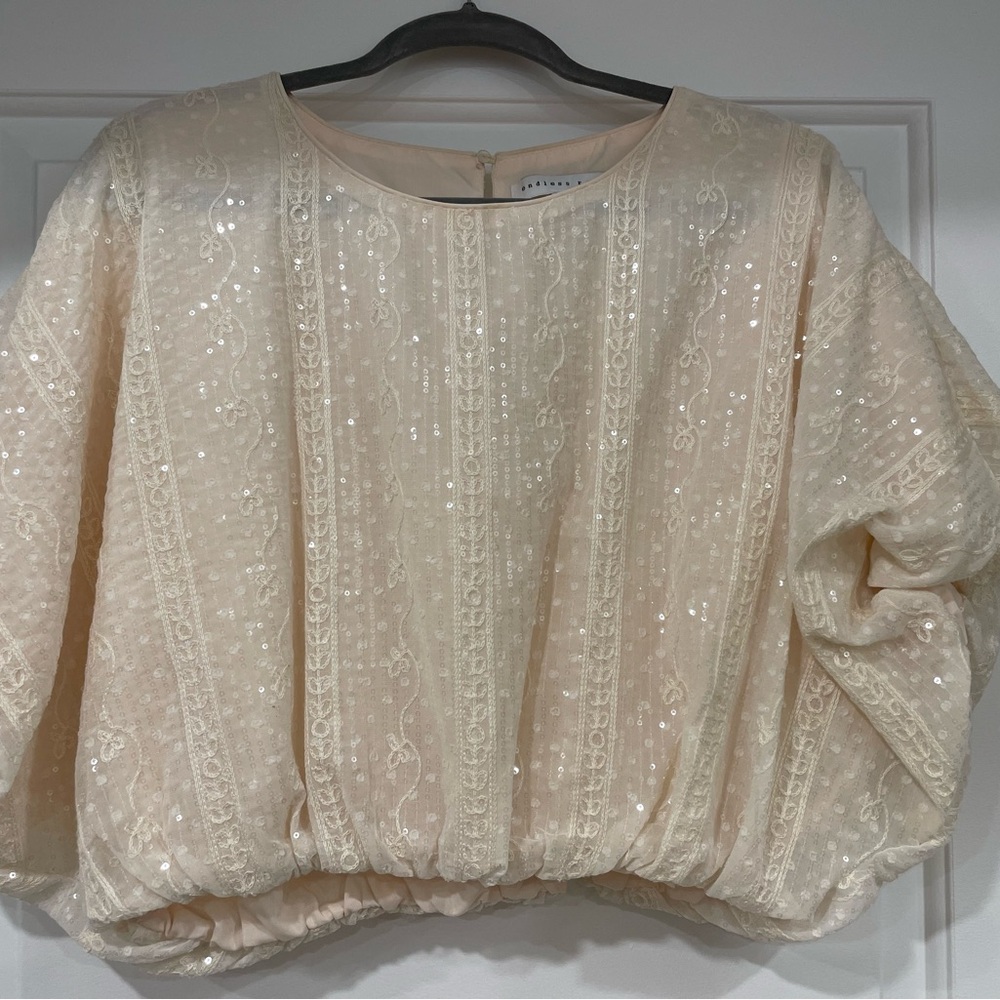 Endless Rose - Anthropology Cream/Off-white Sequin Lace Blouse